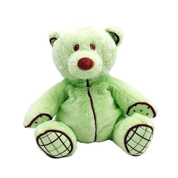Baby Ganz Bear Plush with Rattle Chocolate Chip Bear Mint Green Brown 13" BG2232 - Picture 1 of 4